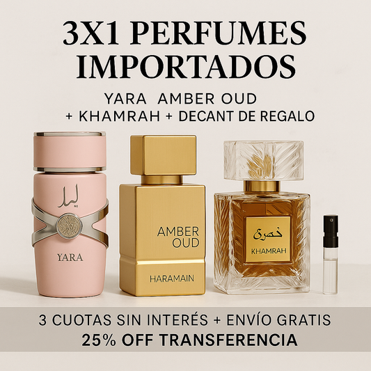 3X1 Yara Lattafa + Amber Oud + Khamrah + Decant de Regalo!